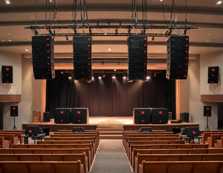 Professional venue audio system with Electro-Voice style loudspeakers