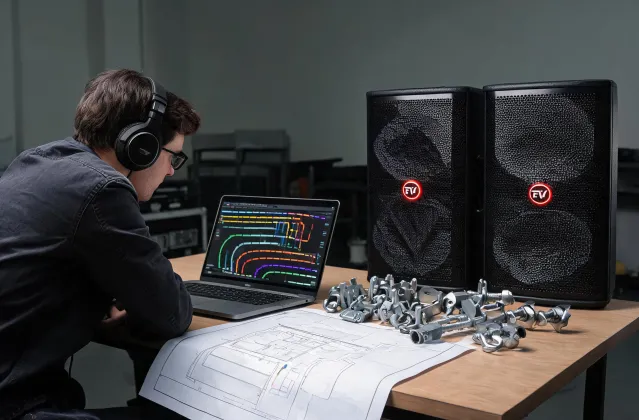 Audio engineer reviewing loudspeaker coverage model